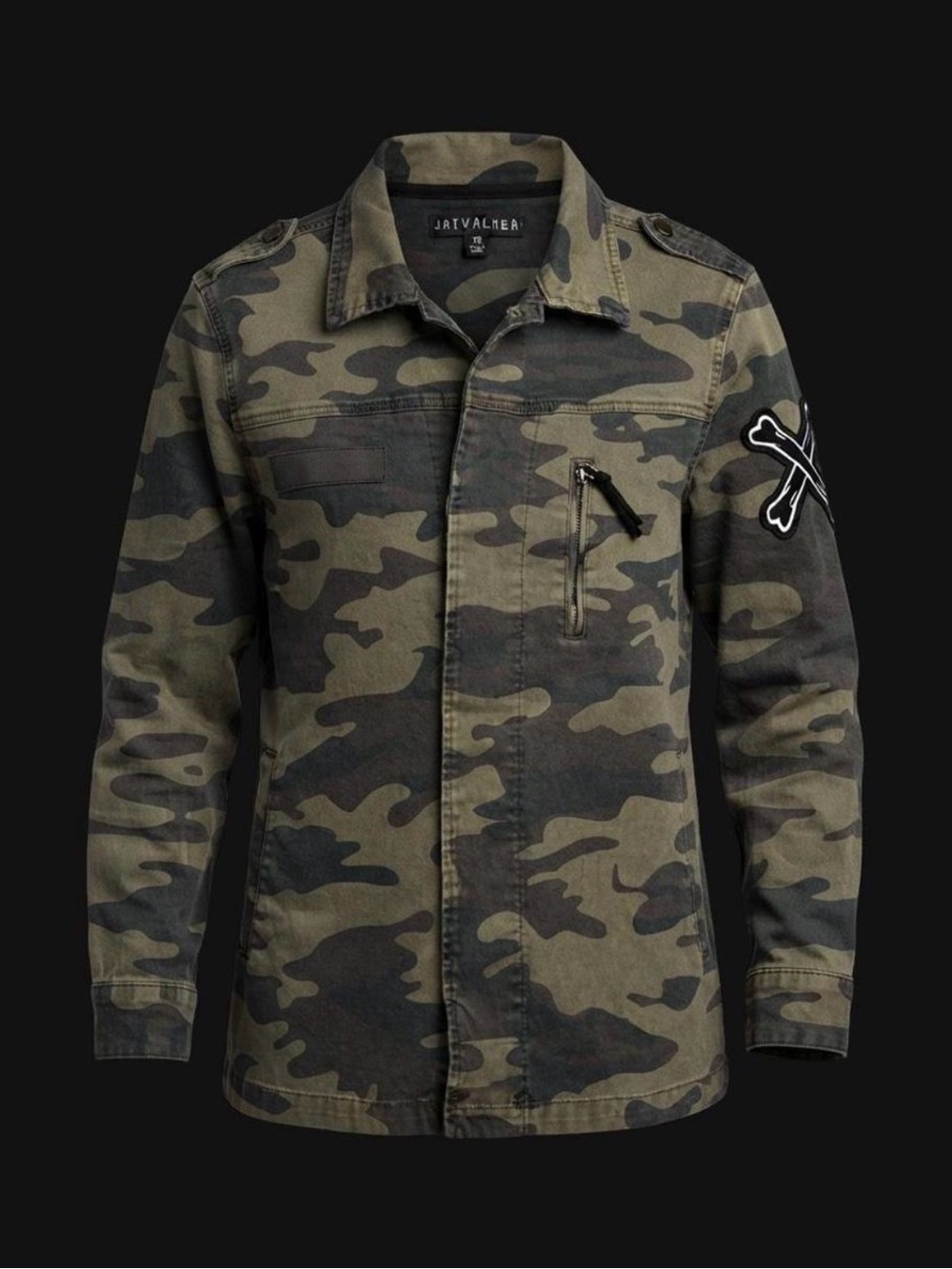 JAYWALKER Camouflage Rugged Button-Up Shirt Size XS Bone Cross Patch.